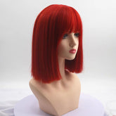 Short Red Straight Blunt Cut Fringe Bob Wig